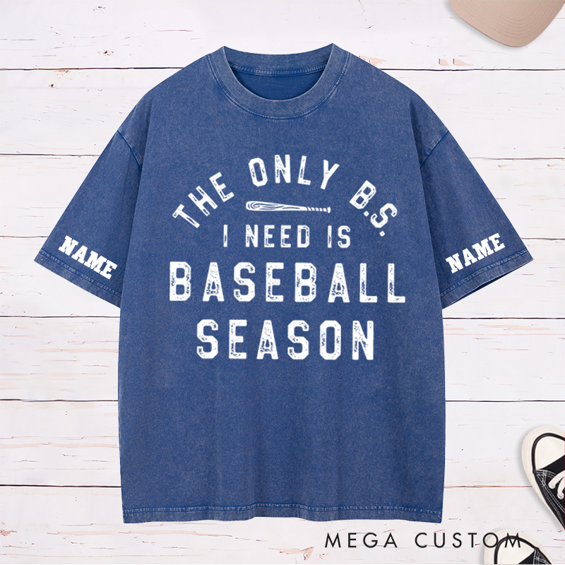 Personalized Funny Baseball Season Washed T-Shirt with Custom Text 