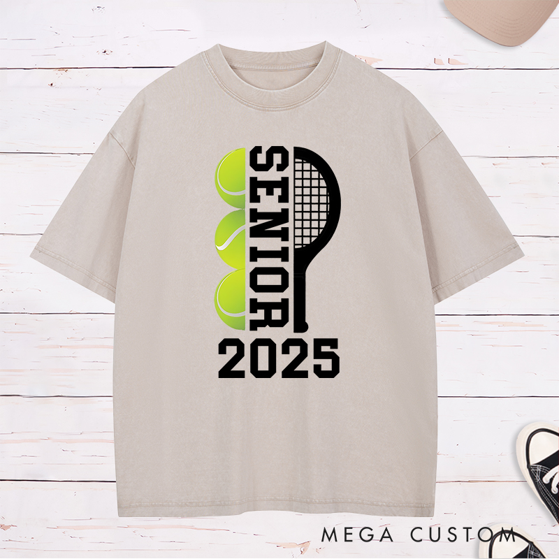 Personalized Senior Tennis Washed T-Shirt with Graduation Year and Custom Name