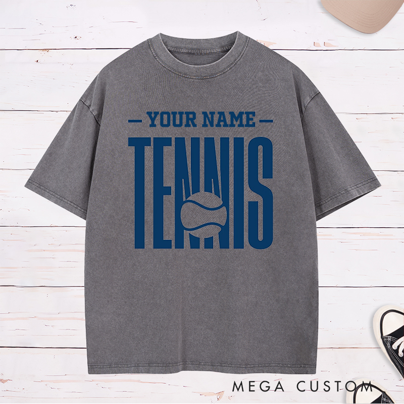 Personalized Tennis Washed T-Shirt with Customizable Name