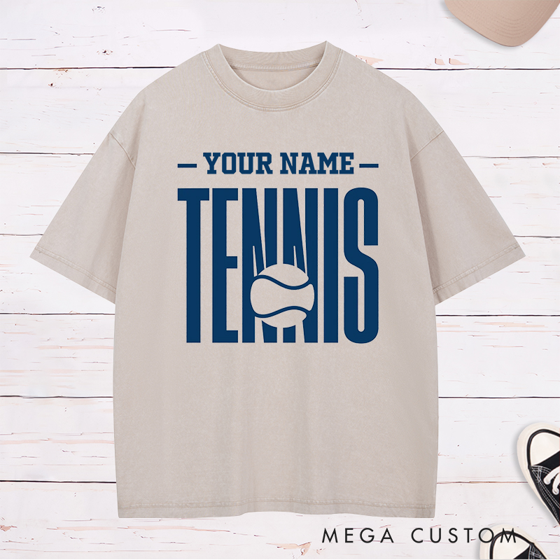 Personalized Tennis Washed T-Shirt with Customizable Name