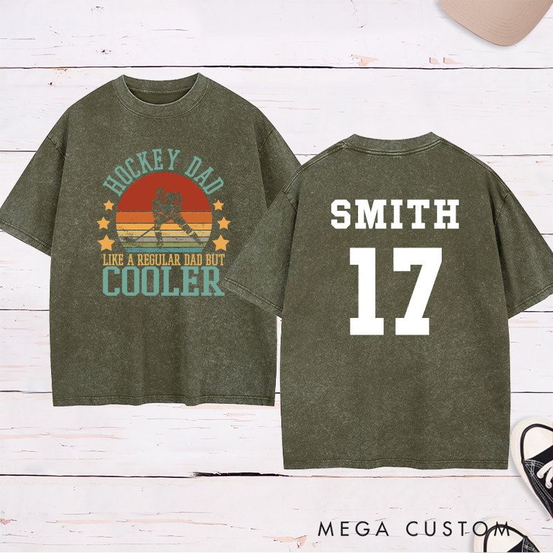 Personalized "Hockey Dad" Retro Washed T-Shirt with Custom Name and Number