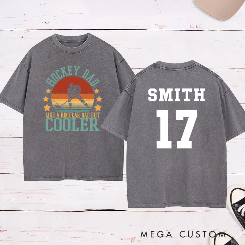 Personalized "Hockey Dad" Retro Washed T-Shirt with Custom Name and Number