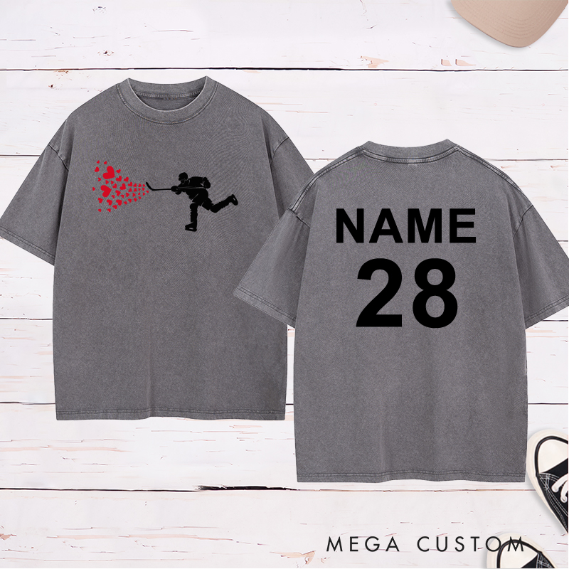 Personalized "Hockey with Heart" Washed T-Shirt with Custom Name