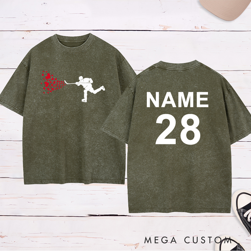 Personalized "Hockey with Heart" Washed T-Shirt with Custom Name