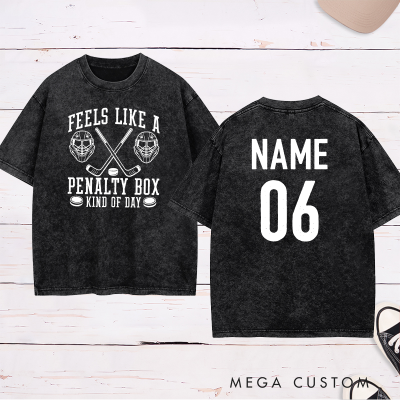 Personalized "Penalty Box Kind of Day" Washed T-Shirt with Custom Name and Number