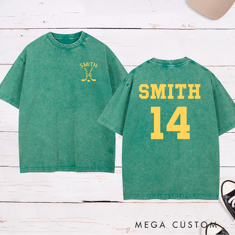 Personalized Ice Hockey Washed T-Shirt With Custom Name and Number