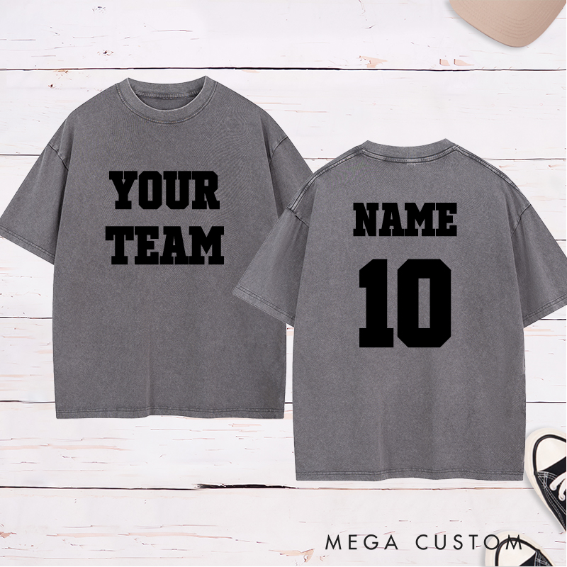 Personalized Sports Washed T-Shirt with Custom Team Name and Player Name and Number 