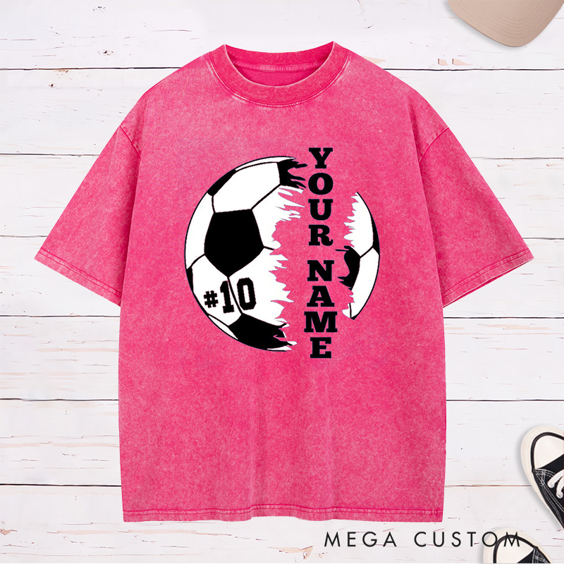Personalized Dynamic Soccer  Washed T-Shirt with Custom Name and Number