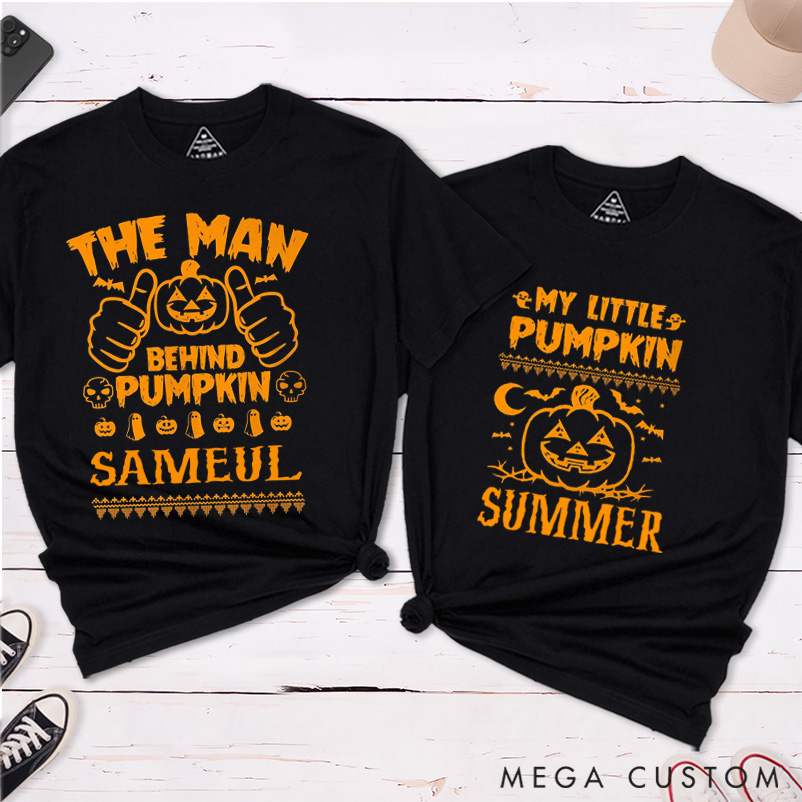Personalized Funny The Man Behind The Pumpkin Shirt Couple Matching Halloween T-Shirt