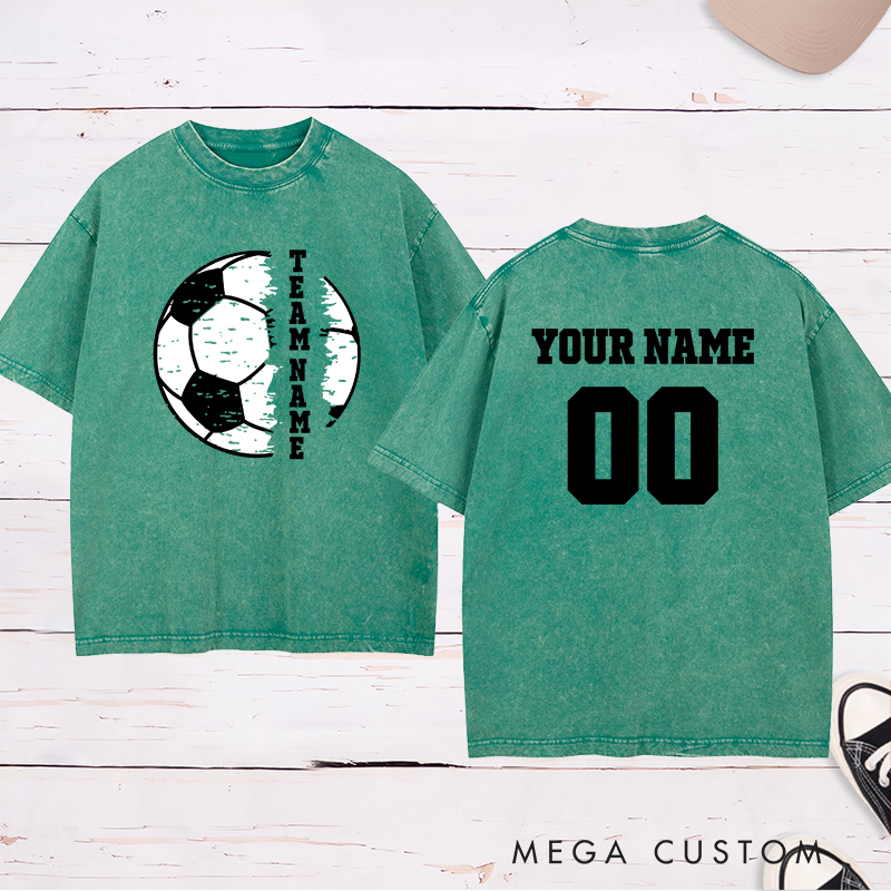 Personalized Soccer Team Washed T-Shirt with Custom Name and Number
