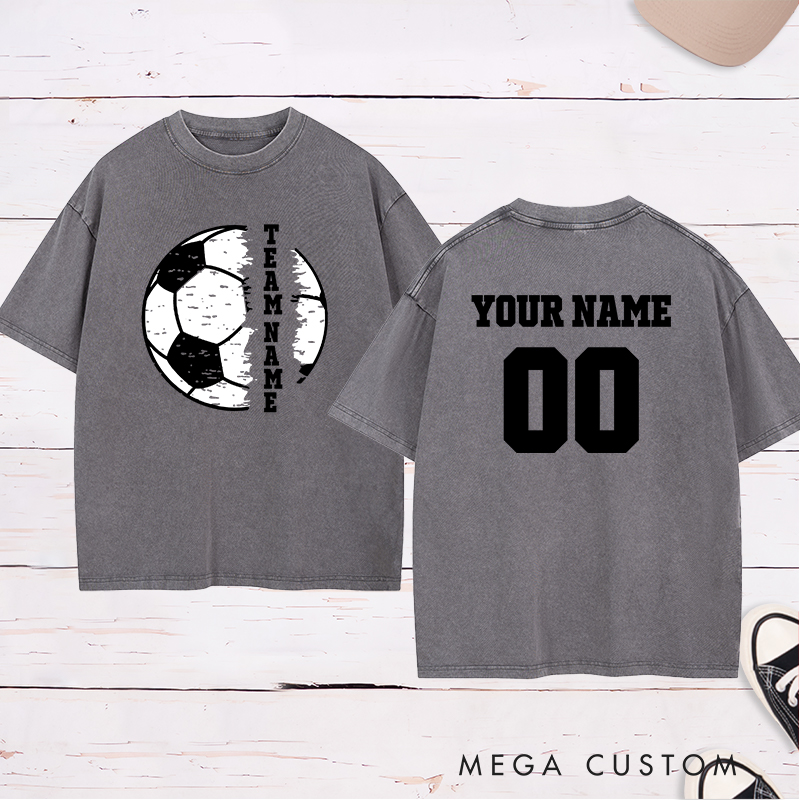 Personalized Soccer Team Washed T-Shirt with Custom Name and Number