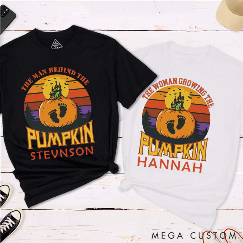 Personalized Humorous Pregnant Couple Halloween Matching Shirt 