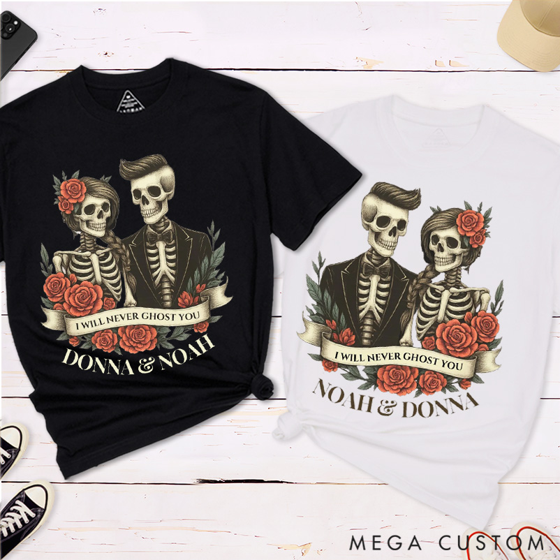 Personalized Halloween Couple Matching T-Shirt Skeleton Couple Matching Shirt Halloween Skeleton Gift