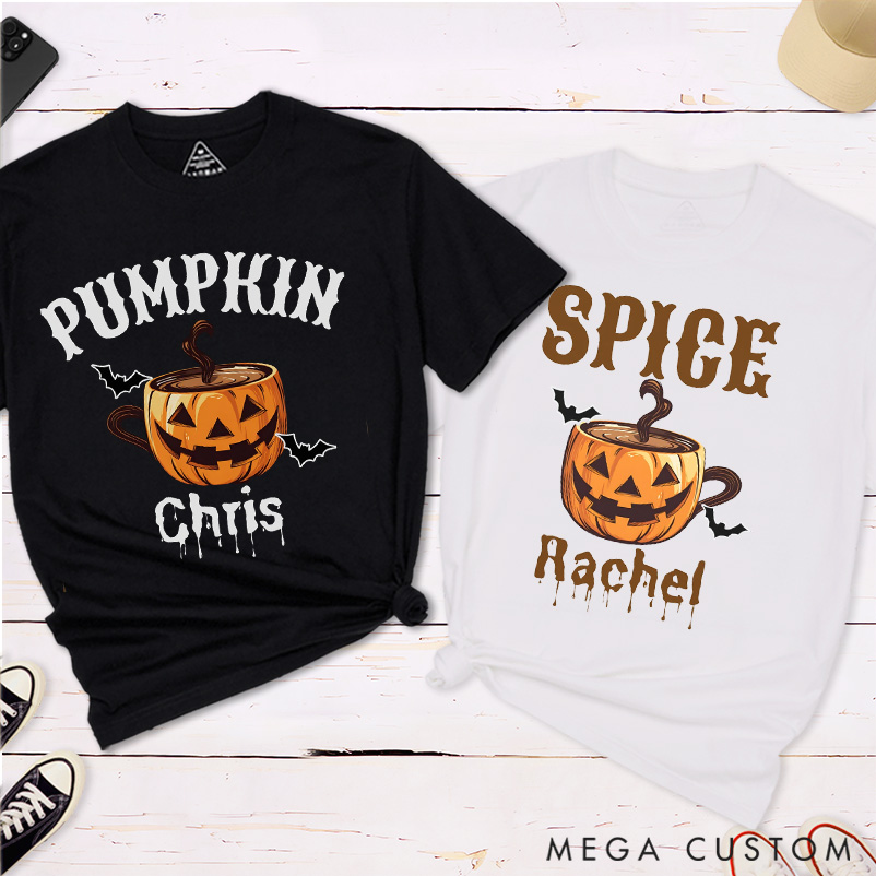 Personalized Pumpkin Coffee Mug Couple Halloween Matching T-Shirt Funny Matching Halloween Shirt Gift for Him and Her 
