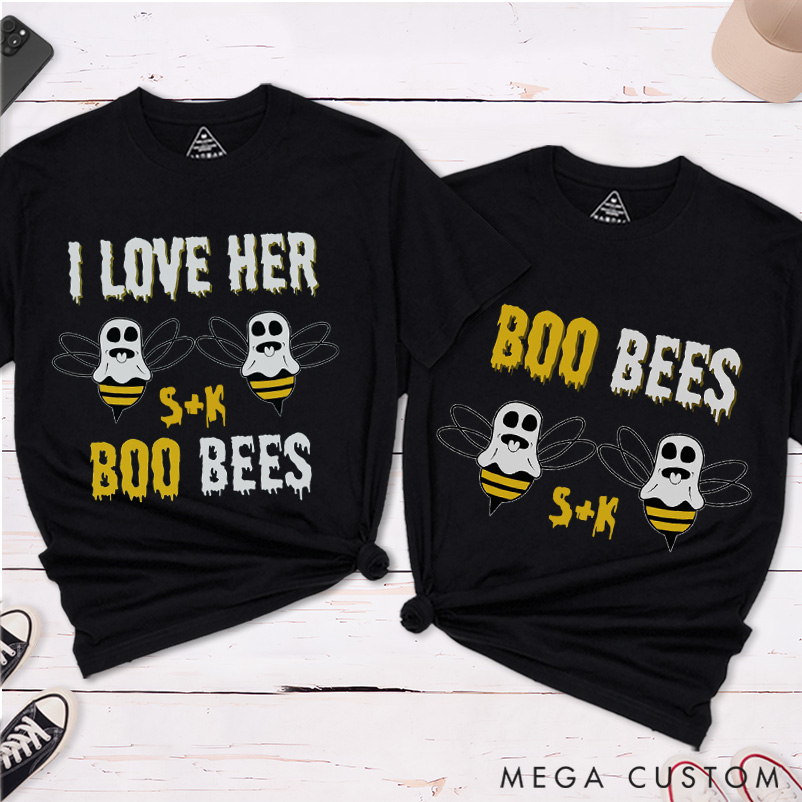 Personalized Boo Bees Couple Matching Halloween T-Shirt