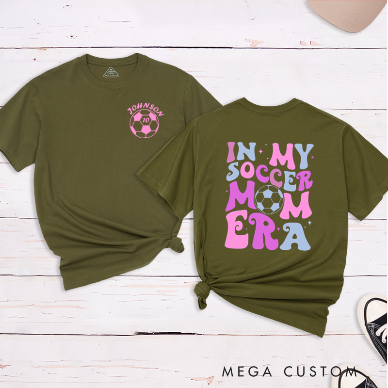 Personalized Soccer Mom T-Shirt with Custom Name, Number, and Fun Graphic Design
