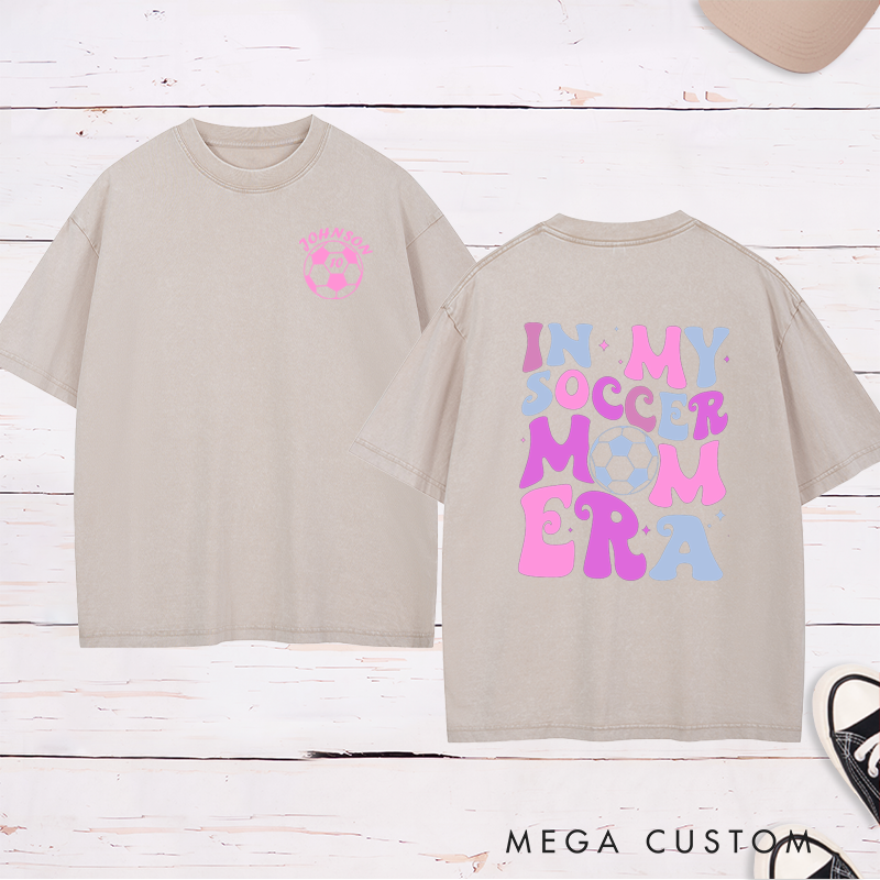 Personalized Washed Soccer Mom T-Shirt with Custom Name, Number, and Bold Graphic Design