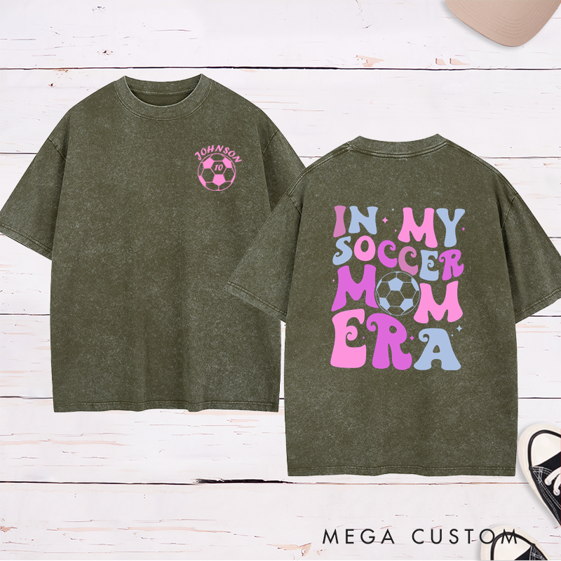 Personalized Washed Soccer Mom T-Shirt with Custom Name, Number, and Bold Graphic Design