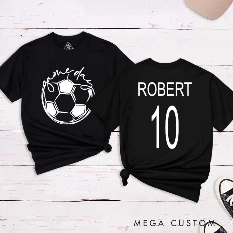 Personalized Soccer T-Shirt with Custom Name, Number, and "Game Day" Graphic Design