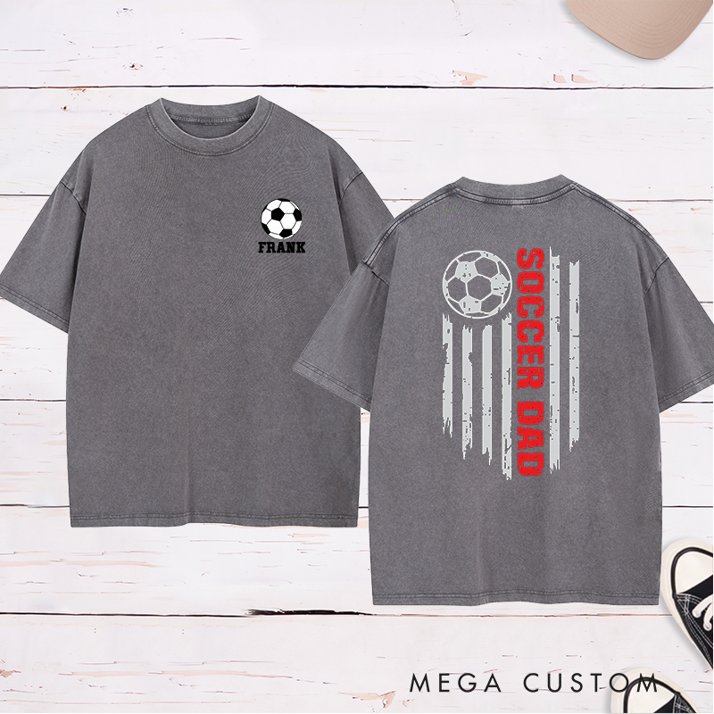 Personalized Patriotic Soccer Dad Washed T-Shirt with Custom Name