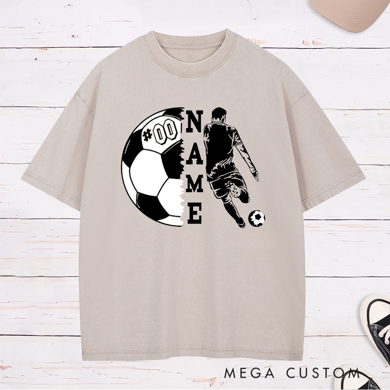 Personalized Soccer Washed T-Shirt with Player Silhouette and Custom Name and Number