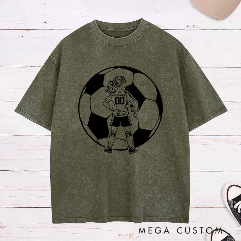 Personalized Soccer Washed T-Shirt for Girls with Custom Name and Number