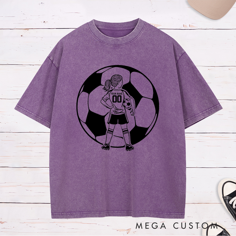Personalized Soccer Washed T-Shirt for Girls with Custom Name and Number