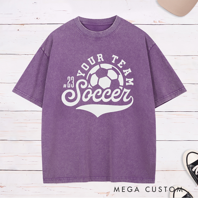 Personalized Soccer Washed T-Shirt with Retro Design and Custom Team Name and Number