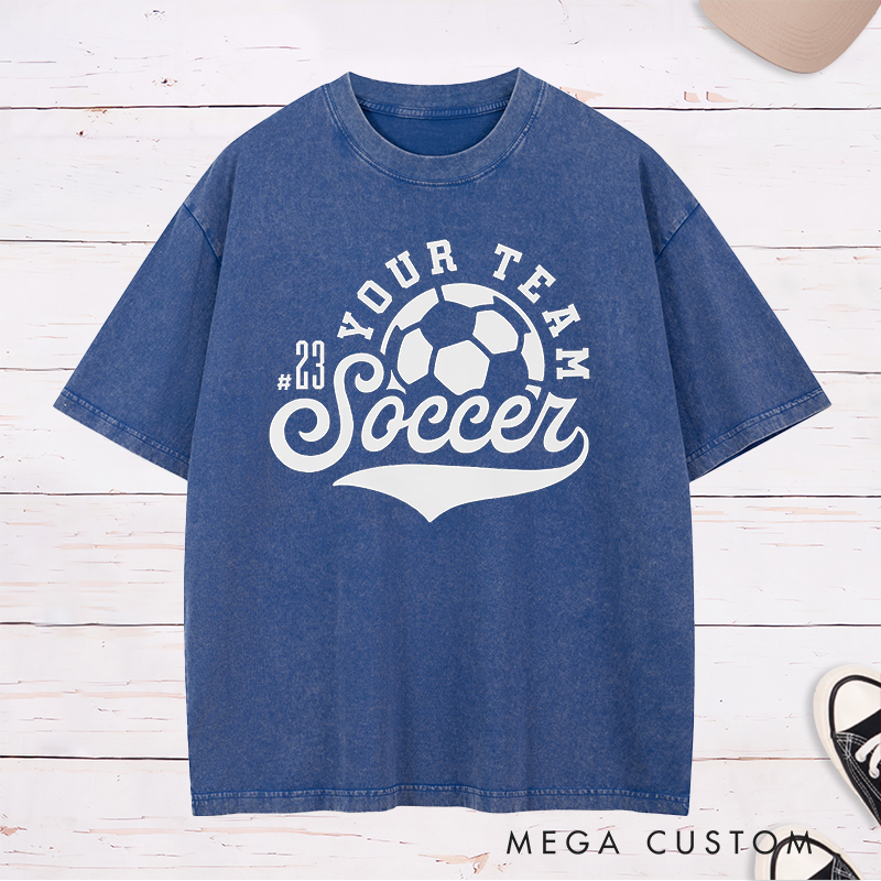 Personalized Soccer Washed T-Shirt with Retro Design and Custom Team Name and Number