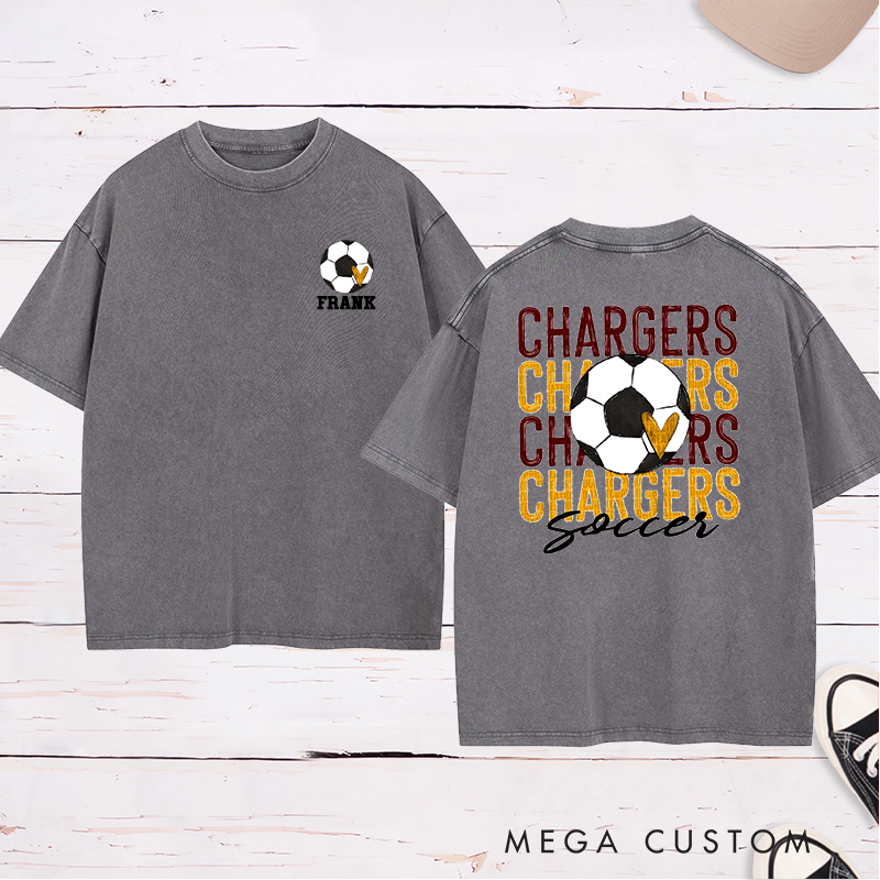 Personalized Soccer Washed T-Shirt with Team Name Repeat Design and Custom Name & Number