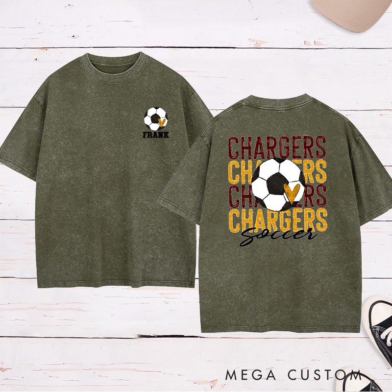 Personalized Soccer Washed T-Shirt with Team Name Repeat Design and Custom Name & Number