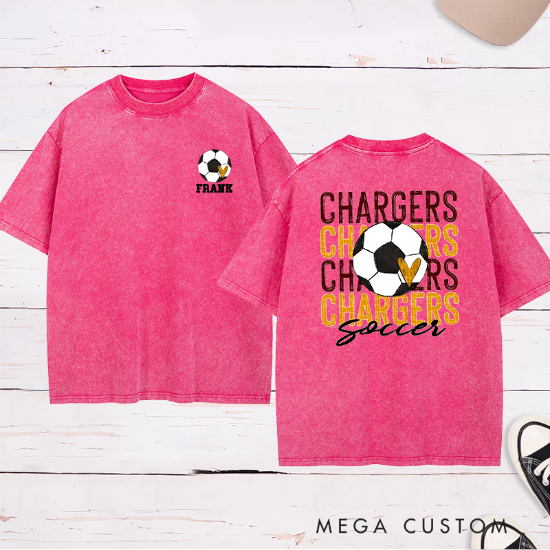 Personalized Soccer Washed T-Shirt with Team Name Repeat Design and Custom Name & Number