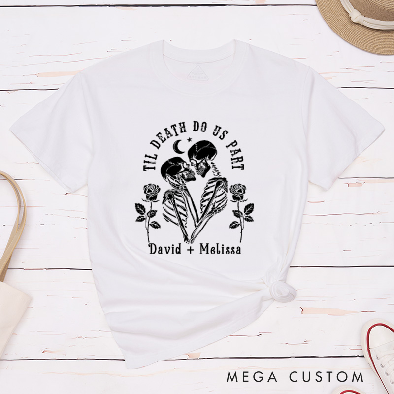 Personalized Halloween Skeleton Matching Classic T-Shirt for Couple Halloween Skeleton Shirt Gift for Him and Her