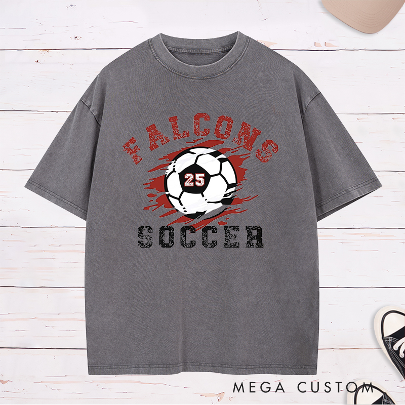 Personalized Soccer Washed T-Shirt with Custom Team Name and Number Design
