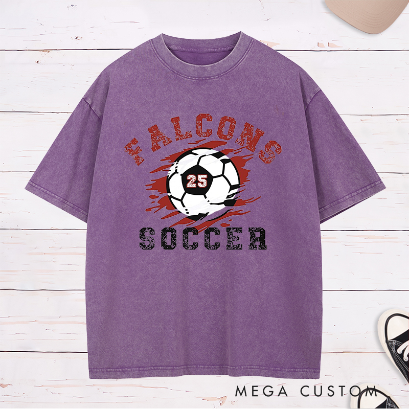 Personalized Soccer Washed T-Shirt with Custom Team Name and Number Design