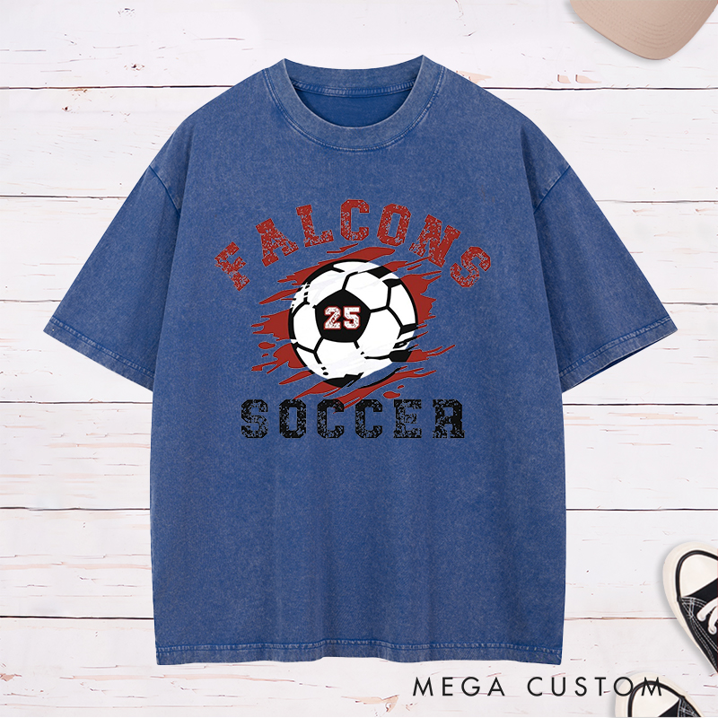 Personalized Soccer Washed T-Shirt with Custom Team Name and Number Design