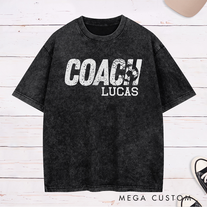 Personalized Coach Soccer Washed T-Shirt with Custom Name 