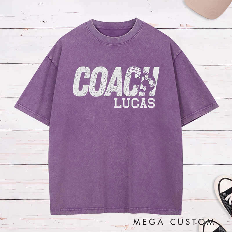 Personalized Coach Soccer Washed T-Shirt with Custom Name 
