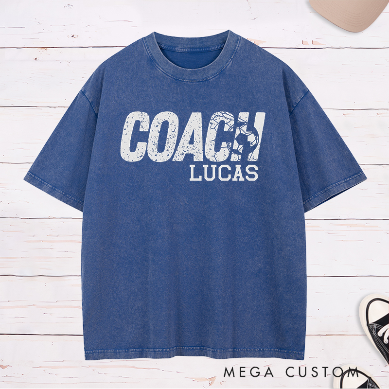 Personalized Coach Soccer Washed T-Shirt with Custom Name 