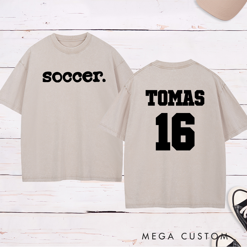 Personalized Minimalist Soccer Washed T-Shirt with Custom Name and Number