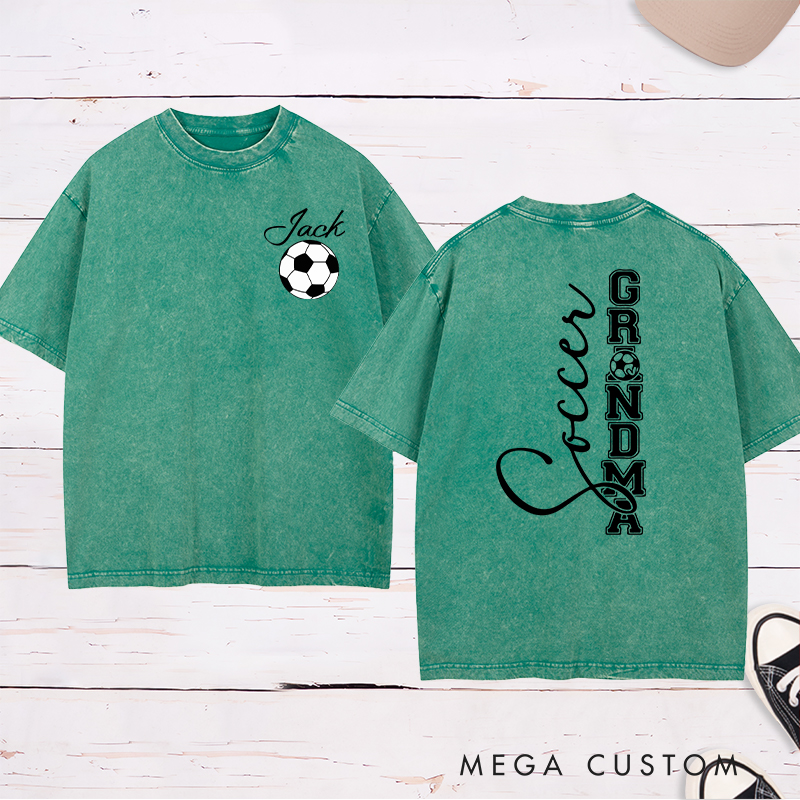Personalized Soccer Grandma Washed T-Shirt with Custom Name