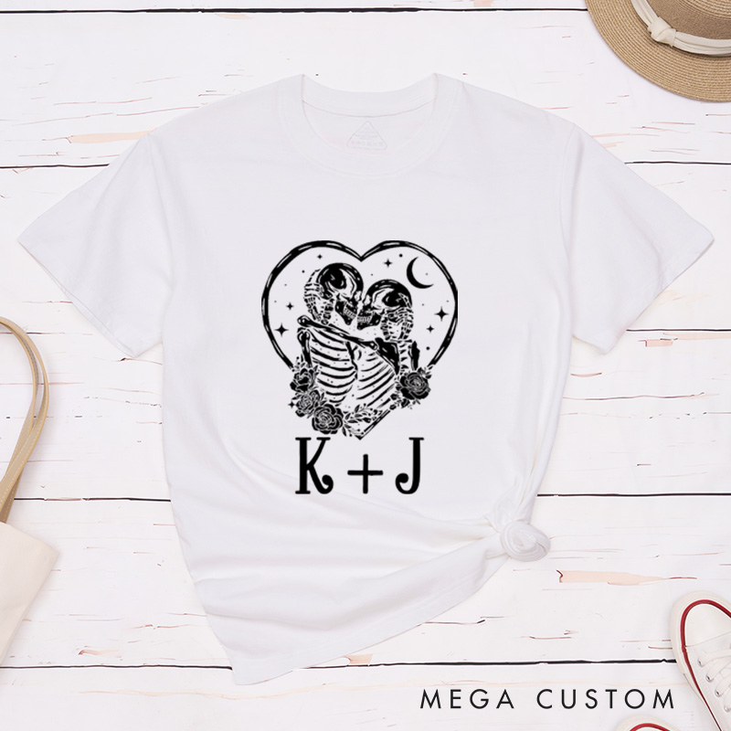 Personalized Halloween Skeleton Couple Matching Classic T-Shirt