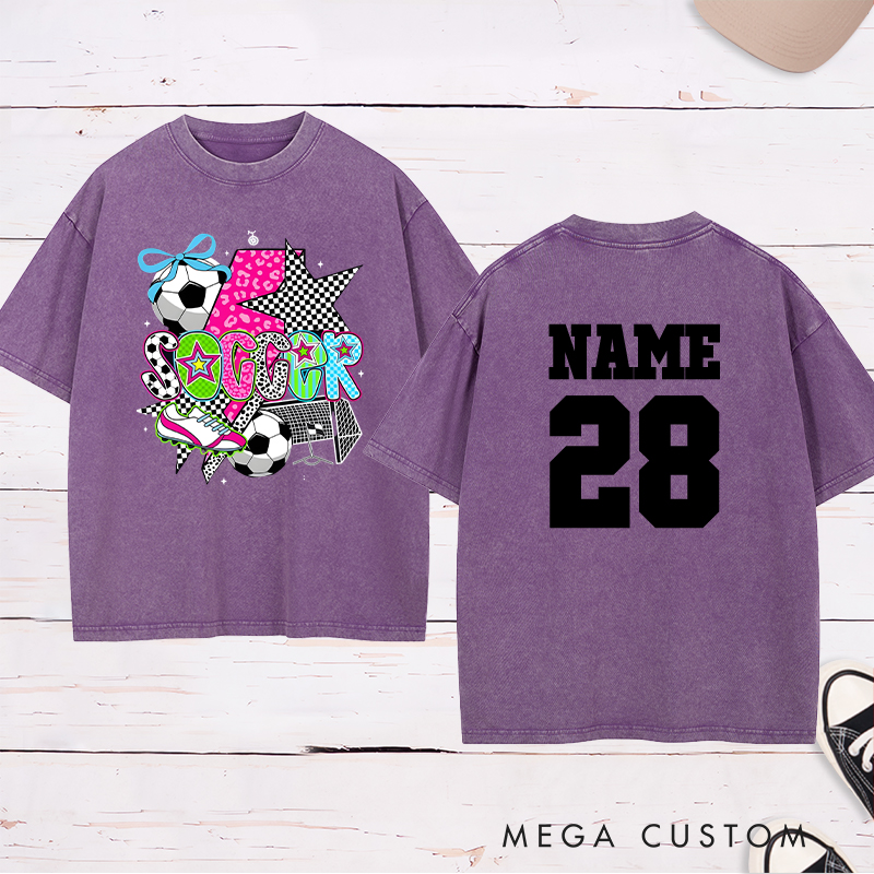 Personalized Star-Themed Soccer Washed T-Shirt with Custom Name and Number