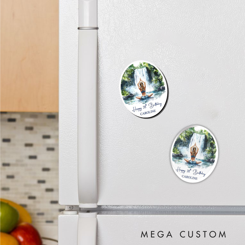 Personalized Yoga Refrigerator Magnets with Beautiful Waterfall Design Perfect Birthday Gift or Keepsake for Yoga and Nature Lover
