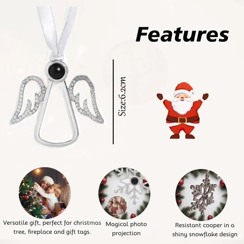 Personalized Angel Wings Photo Projection Ornament Custom Memorial Photo Projection Ornaments Family Remembrance Decoration Memorial Angel Keepsake