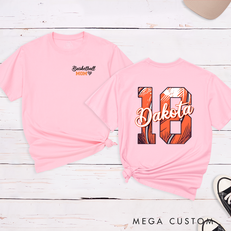 Personalized Basketball Mom T-Shirt with Custom Name, Number, and Stylish Design