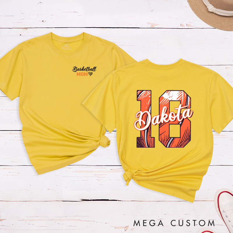 Personalized Basketball Mom T-Shirt with Custom Name, Number, and Stylish Design