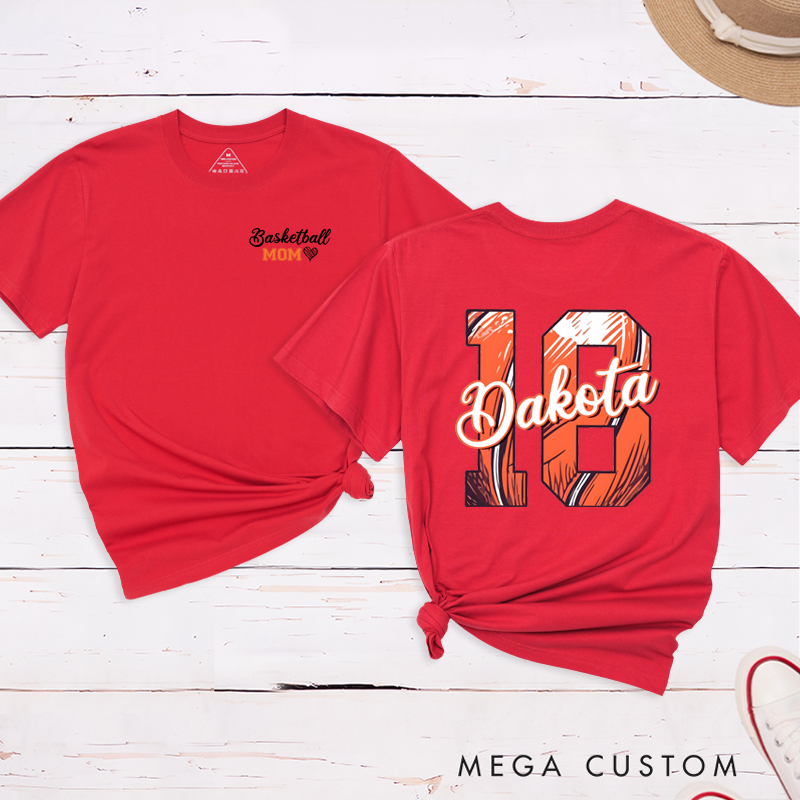 Personalized Basketball Mom T-Shirt with Custom Name, Number, and Stylish Design
