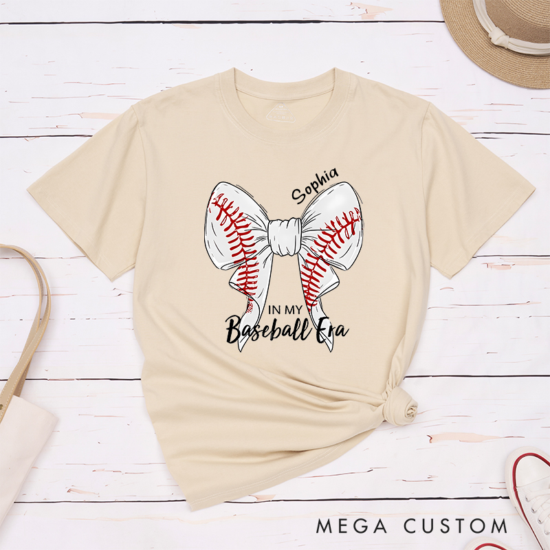 Personalized Baseball Era T-Shirt with Custom Name and Bow Design