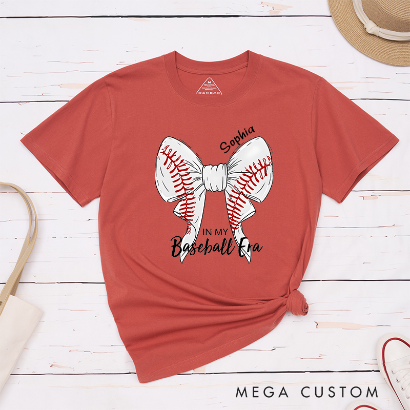 Personalized Baseball Era T-Shirt with Custom Name and Bow Design